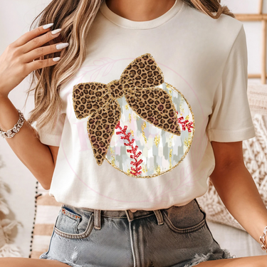 Leopard Bow Baseball Direct-To-Film Transfer